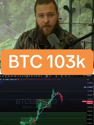 The cover image features a man with a beard in the upper portion, with a text overlay that reads 'BTC 103k'. Below this is a chart with green and red lines, indicating Bitcoin price movements.
