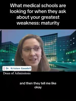 The cover image features a woman with glasses, framed from the chest up, against a blurry background of a building at dusk. Text overlays include video title and name and title of the woman. The overall composition is a mid-shot interview-style setup.