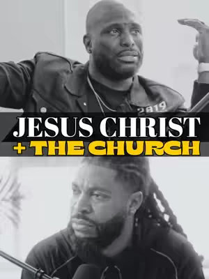 A split-screen image featuring two Black men. The top half features a close-up of a man in a black jacket, looking up and making a gesture with his right hand. The lower half displays a close-up of a second man in a dark shirt, looking to his left and holding a microphone.