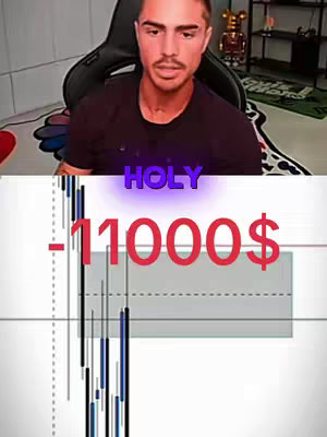 The cover image is split into two sections. The top half features a close-up of a man sitting in a gaming chair. The bottom half displays a chart and the text "-11000$". There is also text overlay on the image.