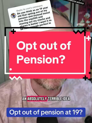 The cover image features a man talking in the foreground, with a red rectangle overlay with the questions “Opt out of pension?” and answers. In the background, there is text from questions that set up the video.