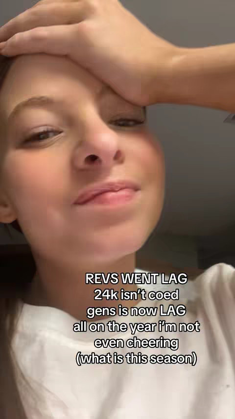 A young woman with fair skin is shown from a medium close-up, with her hand resting on her forehead. The image is brightly lit, and the young woman appears to be looking slightly down. In the lower part of the image is the overlaid text.