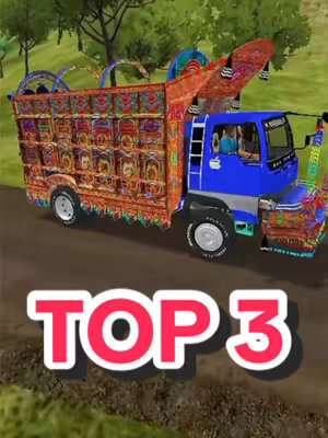 The cover image shows a brightly decorated Pakistani truck on a road. The truck is blue and adorned with colorful floral and geometric patterns. The words TOP 3 are overlaid on the bottom of the image with a red fill and white outline.