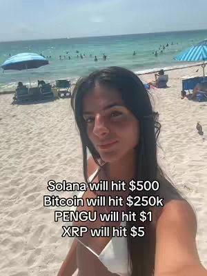 A selfie taken on a beach with a woman looking at the camera. In the background, there's a beach with other people at the beach and some umbrellas. Text overlayed on the image.