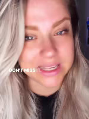 A close-up shot featuring a woman with blonde hair and light makeup. She is speaking, with her mouth open and a serious expression. Text overlayed onto the image reads, "DON'T MISS IT."