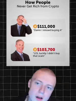 The video cover contrasts a split image of text and images. The top half shows two men, in suit jackets, above text and crypto price values in a white background. The presenter is in the bottom half, with a webcam shot, of a man in a black and white grid background.