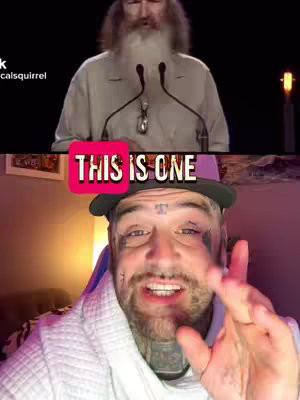 The cover image is a split screen, featuring a man with long white hair and a beard in the top portion who appears to be giving a speech, and another man with face tattoos in the bottom half, in the first half of the image is a man with long white hair and a beard, top half of the image is the same man giving a speech, there's text overlay on the bottom half as well, The man in the bottom half holds one hand up and gestures.