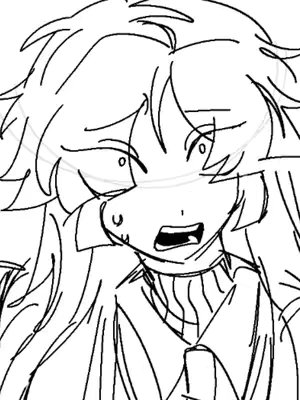 A black and white line drawing of Sigma from Bungou Stray Dogs with a surprised expression. The character has spiky, wind-swept hair and is wearing a high-collared outfit. His mouth is open, and eyes are wide with surprise or distress.
