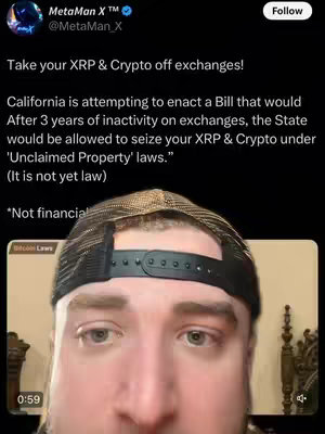 A man with a black cap, speaking directly to the camera. Behind him is a screenshot with information of a tweet about XRP and crypto. The image is framed with a slightly distorted perspective. The man in the foreground and the text in the background are the primary focus.