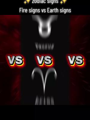A vertically oriented image featuring a dark background with red light streaks. The image is split into three sections, containing the symbols of astrological signs and the word 'VS' in a stylized font. The top area contains text, and overall the design is focused on zodiac signs.