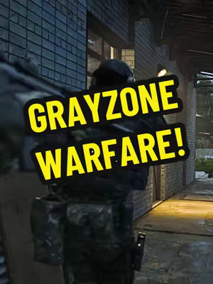 The cover image shows a back view of a soldier in combat gear, positioned in a dimly lit environment. Overlaid on the scene is a large, yellow, rectangular text box that reads 'GRAYZONE WARFARE!' in bold, capital letters.