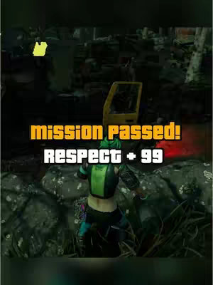 A video game scene from Dead by Daylight, a character is shown from behind, standing in a post-apocalyptic environment, with overlayed text indicting a mission passed. The character is wearing a green and black vest. Yellow door stands in the backdrop.