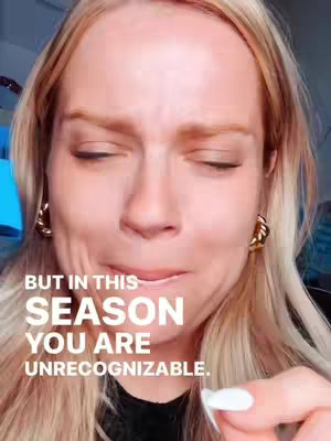 A close-up shot focuses on a woman's face with eyes closed and a slightly parted mouth. Text overlays are added for extra impact. The woman has blonde hair and is wearing gold earrings. The lighting appears soft and natural.