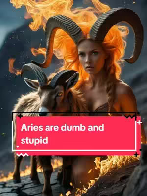 An AI-generated image featuring a woman with red hair styled to resemble flames, wearing large horns and holding a ram. A red banner overlays the image.