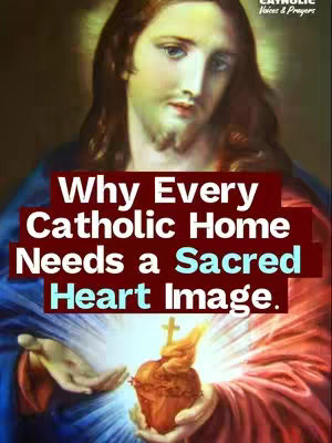 The cover image displays a religious theme with a depiction of the Sacred Heart of Jesus. Centered is a portrait of Jesus with a compassionate expression, against a backdrop of soft, blurred colors. Overlayed on the image is a text block with the videos title in bold white text on a dark red background. The overall style is illustrative, aiming to be reverent and inviting.