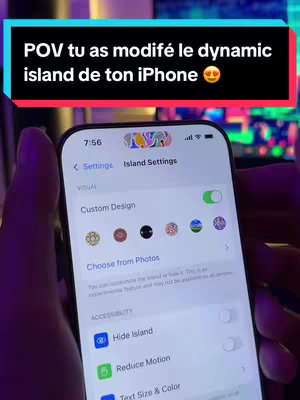 The cover image shows a person holding an iPhone displaying settings related to the Dynamic Island feature inside an application. The phone screen is prominently displayed, with the hand partly visible. The background seems to be an out-of-focus room with some light reflections. Above, a red and teal colored banner is added with the hook text.