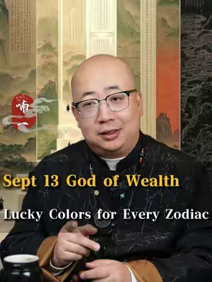 A medium shot features a bald man with glasses, against a backdrop of colorful vertical panels and a traditional painting style background. The man is positioned centrally, the text overlayed on him is clear, bold font. The lighting appears soft, the colors are warm.