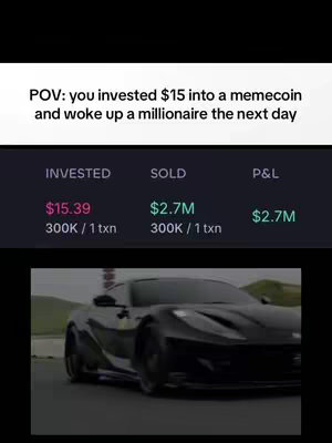 The image shows a black sports car in motion at the bottom and text overlays at the top.  The text is against a black background and provides financial information.