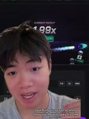The cover image features a young man in front of a screen displaying a game interface. The screen shows the game with the text "CURRENT PAYOUT" and "1.99x". The man is looking at the camera and talking. In the bottom right of the screen are some options with text. The scene has a dark background.