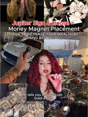 A collage-style cover image featuring various luxury and wealth symbols. The top left shows furs, the top right has a table with Gucci and other luxury items and white flowers. Below,  a woman with red curly hair points to something. In the bottom left, there is a stack of money along with other luxury items in other boxes such as a car, and beach views in the background.