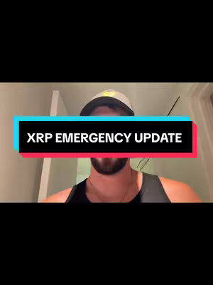 A man in a baseball cap and a black tank top is centered in the frame, with a teal and red text overlay that reads: "XRP EMERGENCY UPDATE."