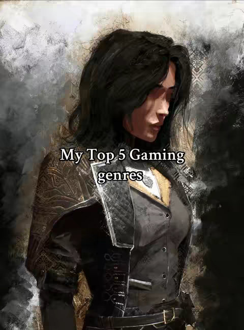 The image features a stylized, artistic portrait of a woman in a medieval-inspired outfit. She has long, dark hair and a focused gaze. The background has an abstract, painterly quality with muted colors. Overlaid on the image is a text hook.