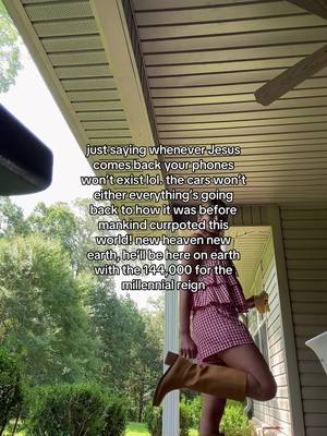 The cover image captures a moment of casual elegance in a natural setting. A person, seen from the knees up, stands on a porch, one leg slightly raised. The person is wearing a red and white gingham dress and light brown boots. The background includes a tree with lush green foliage. Text is overlaid, adding to the content's message.