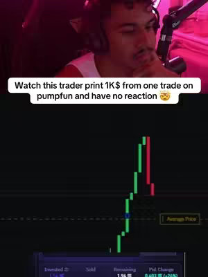 The cover image is split into two sections. The top portion shows a man in a dark setting wearing headphones, looking pensively to the side. Below is a financial graph, with a green line trending upward, then red downwards, indicating a trade.
