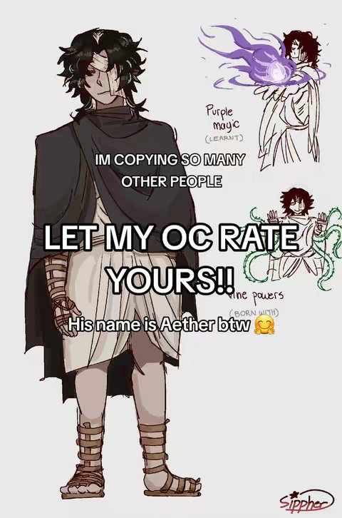 The image features digital art of a dark-haired male character with a bandage over one eye, dressed in loose, draped clothing. Additional drawings with text are included in the background.