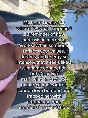 A woman in a pink swimsuit is lying down, with text overlaying the image. The background includes sand, a beach towel, and palm trees. The image has a bright, sunny aesthetic.