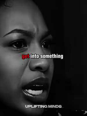 A black and white close-up shot of a woman's face, showing the top of her head to her upper chest and shoulders. The woman is looking down, with a thoughtful or concerned expression. The hook text is overlaid in two lines and in red. At the bottom, there's text UPLIFTING MINDS.