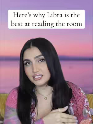 A woman with long dark hair is centered, looking to the side with a slight smile. Her makeup is polished. Behind her is a blurred landscape of purples and blues, and the text overlay is white.