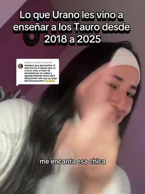 The cover image features a woman in the foreground with a text overlay at the top, and some smaller text at the bottom. The top text is white on a dark maroon gradient background, and it reads 'Lo que Urano les vino a enseñar a los Tauro desde 2018 a 2025'. The woman is looking away and slightly smiling. The background is blurred. At the bottom, there is a smaller text 'me encanta esa chica'.