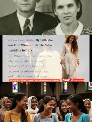 The cover image is a collage. The top part displays a black and white photo of a man in a suit and tie next to a woman. Below this, a section shows text over a light background, with a woman in a white ethereal dress and a hat. The bottom part of the collage features a group of young women in various settings and attire, suggesting a focus on relationships or community.