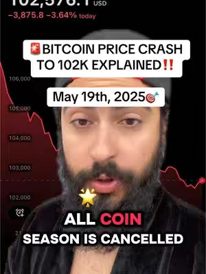 The cover image shows a man's face with a crypto-related overlay, and a red line chart, indicating a price drop.