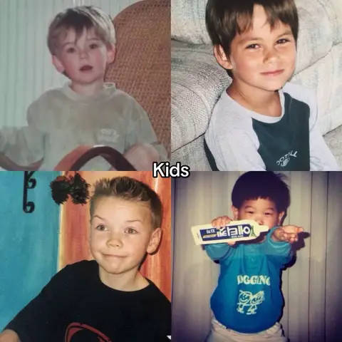 A grid of four photos of young children, placed together, possibly for comparison or a themed presentation; the photos are of children from various movie roles.
