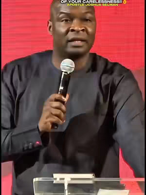 The cover image features a man, Apostle Joshua Selman, speaking into a microphone. He is dressed in a dark suit and stands behind a clear podium. The background is a solid red color. The overall composition is a medium shot, focusing on the speaker and his message.