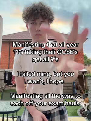 A young man with curly hair reaches towards the camera, with overlays of white text conveying an encouraging message. The background is a blurry view of a residential backyard with a table and other structures.