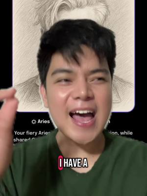 The cover image features a young man with dark hair and a green shirt against a dark background. Above him, there's a gray sketch of a face placed in a white box. Overlayed at the bottom is a red text box that says 'I HAVE A'. Additionally, there is astrological text on the left side.