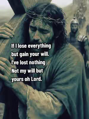 An image depicting Jesus Christ carrying the cross. He wears a crown of thorns and looks down with a sorrowful expression. Text is overlaid on the image, formatted in white.
