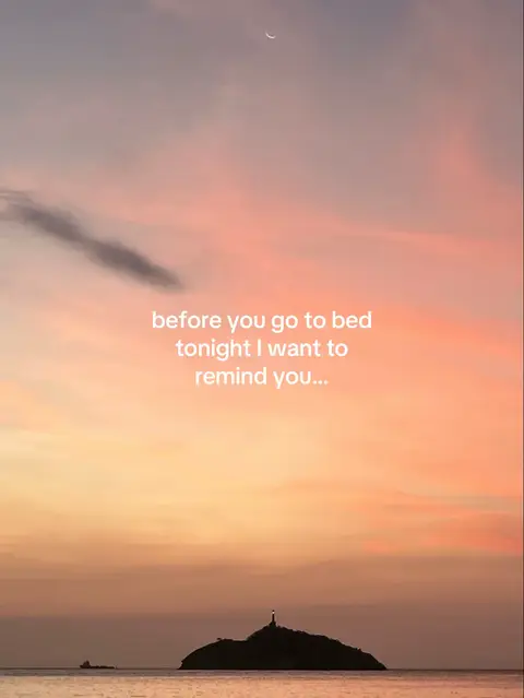 A stunning sunset over the ocean with a small island in the distance. The sky has gradients of pink, orange, and purple. Text is overlaid in white.