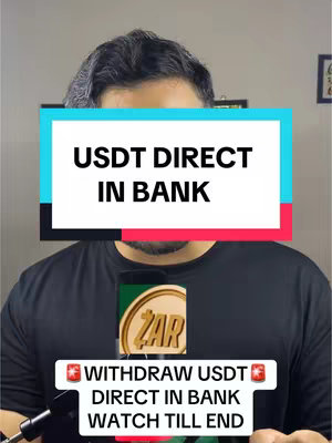 A man with dark hair is centered in the frame. The man is wearing a black t-shirt. A large, rectangular graphic in teal, red and white covers most of his face. Below this is a smaller white graphic with black text. A logo that seems to indicate a crypto business is in the middle bottom of the frame.