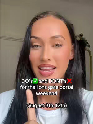A woman with long dark hair faces the camera, offering a direct gaze and open smile. Text overlays are present in a white font, and above the creator's head.