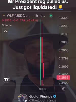 The image is a screenshot of what appears to be a mobile app, showcasing a stock chart with a red candlestick indicating a drop in value. The creator, a Black man wearing a hat, is in the background, overlaid on the chart. The text overlay describes a financial loss.