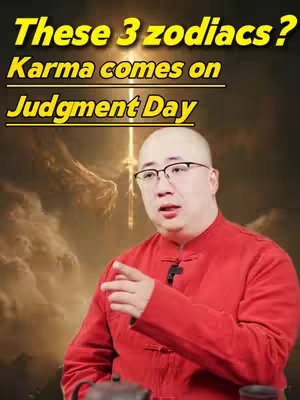 The image features a man in a red jacket speaking to the camera against a blurred background with golden light that seems like a sunset with an angel drawing on each side of the man.