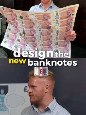The cover image is split into two sections. The top half features a man holding a large sheet of banknotes, showcasing their design and the banknotes have the Queen Elizabeth II portrait on them. Below, a man is seen from the side with banknotes with Queen Elizabeth II portrait balancing on his head. Text overlayed on image highlights the design the new banknotes