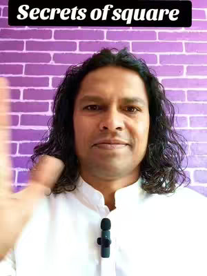 A man with long dark hair and a white shirt faces the viewer, with a purple brick wall in the background. The hook 'Secrets of square' is overlaid on the top in a black rectangle.