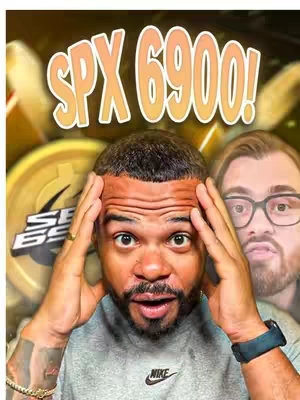 The cover image features a man looking shocked, his hands at his head, with the text "SPX 6900!". A second man is visible in the background, out of focus, wearing glasses. The background suggests a finance or crypto-related theme.