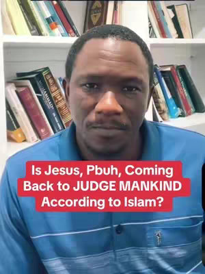 A medium shot features a Black man in a blue striped shirt, positioned in front of a bookshelf filled with books. A red banner across the bottom bears white text.