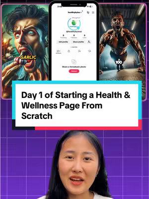 The cover image is split into several sections. At the top, there are three screens displayed. The center screen showcases a TikTok profile. To the left, a cartoon style illustration shows a man eating garlic. To the right, a man is displayed working out. Below the screens, there is a rectangular text box with the title.